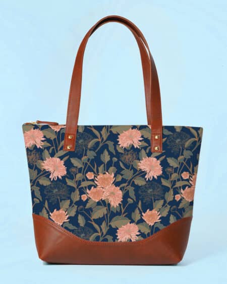Shoulder Bag for Women - Mum’s Chrysanthemum Floral -Midnight blue